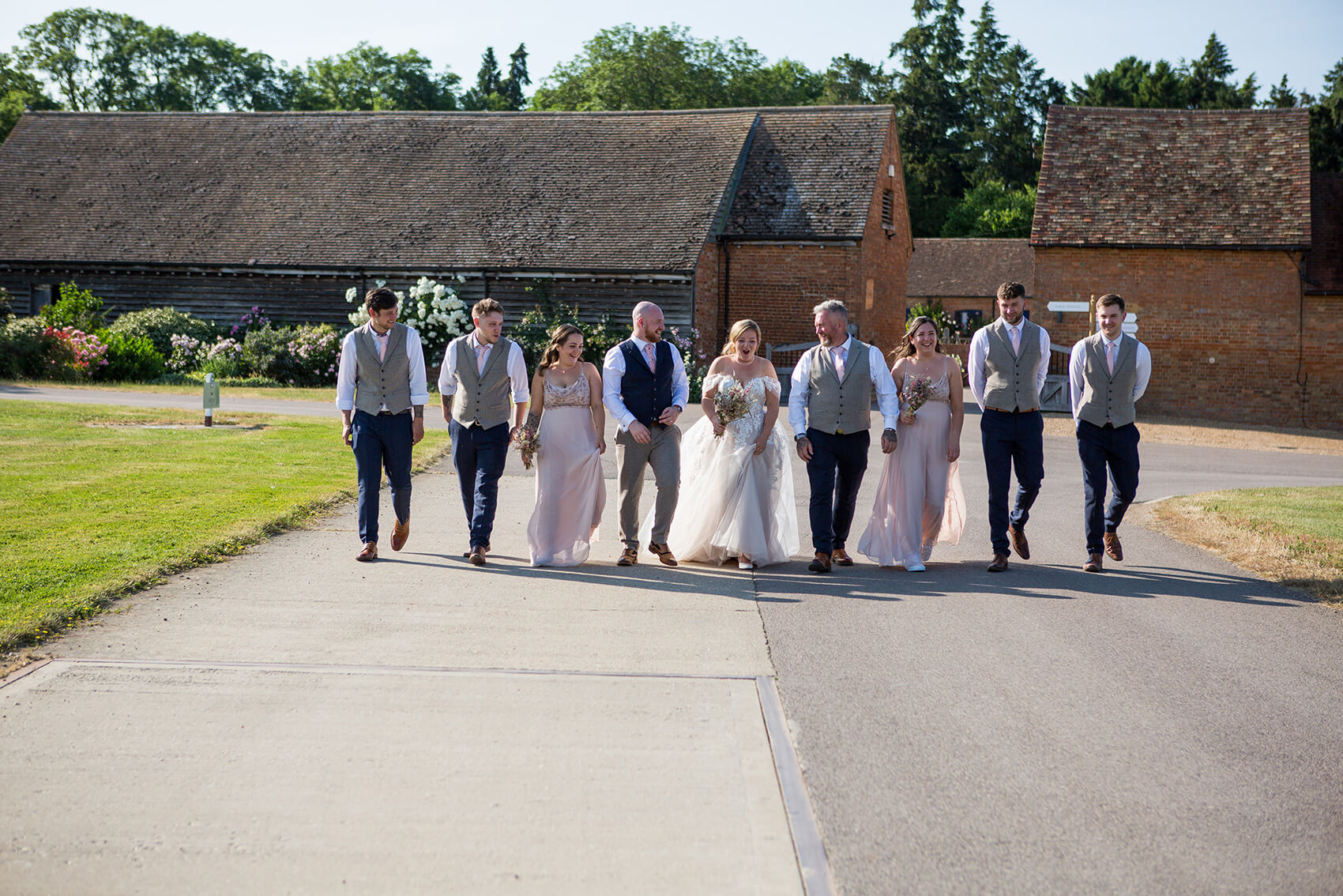 Wedding party walking together