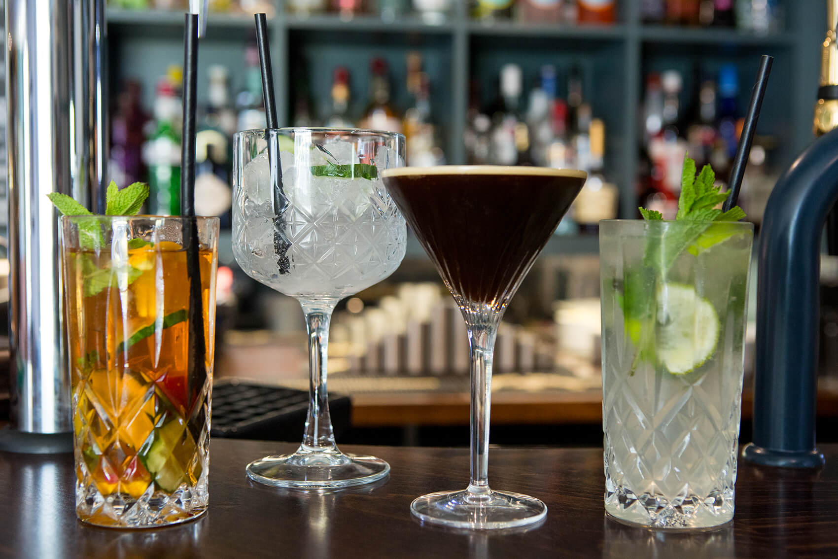 Four drinks on a table