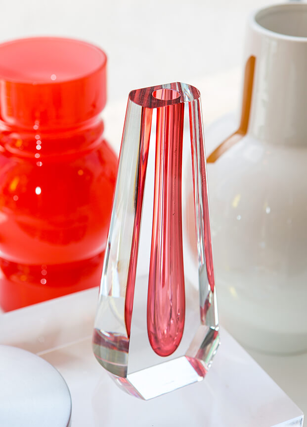 Stylish red and clear glass vase