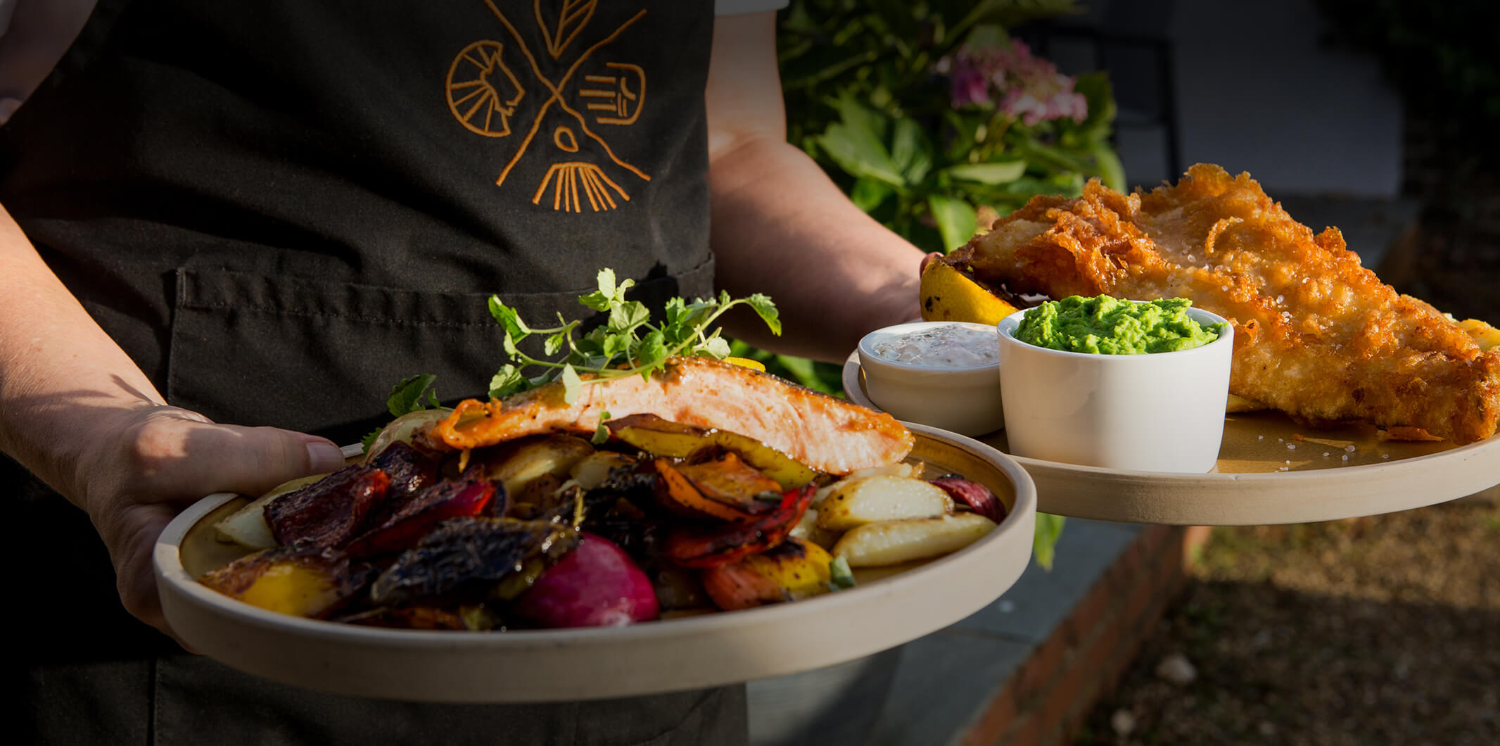 Two plates with food on them